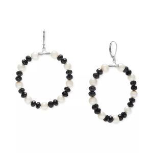 Cultured Freshwater Pearl & Black Spinel Circle Drop Earrings in Sterling Silver